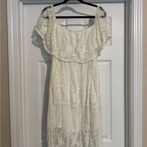 Women's Off-Shoulder Lace Midi Dress - Cream
